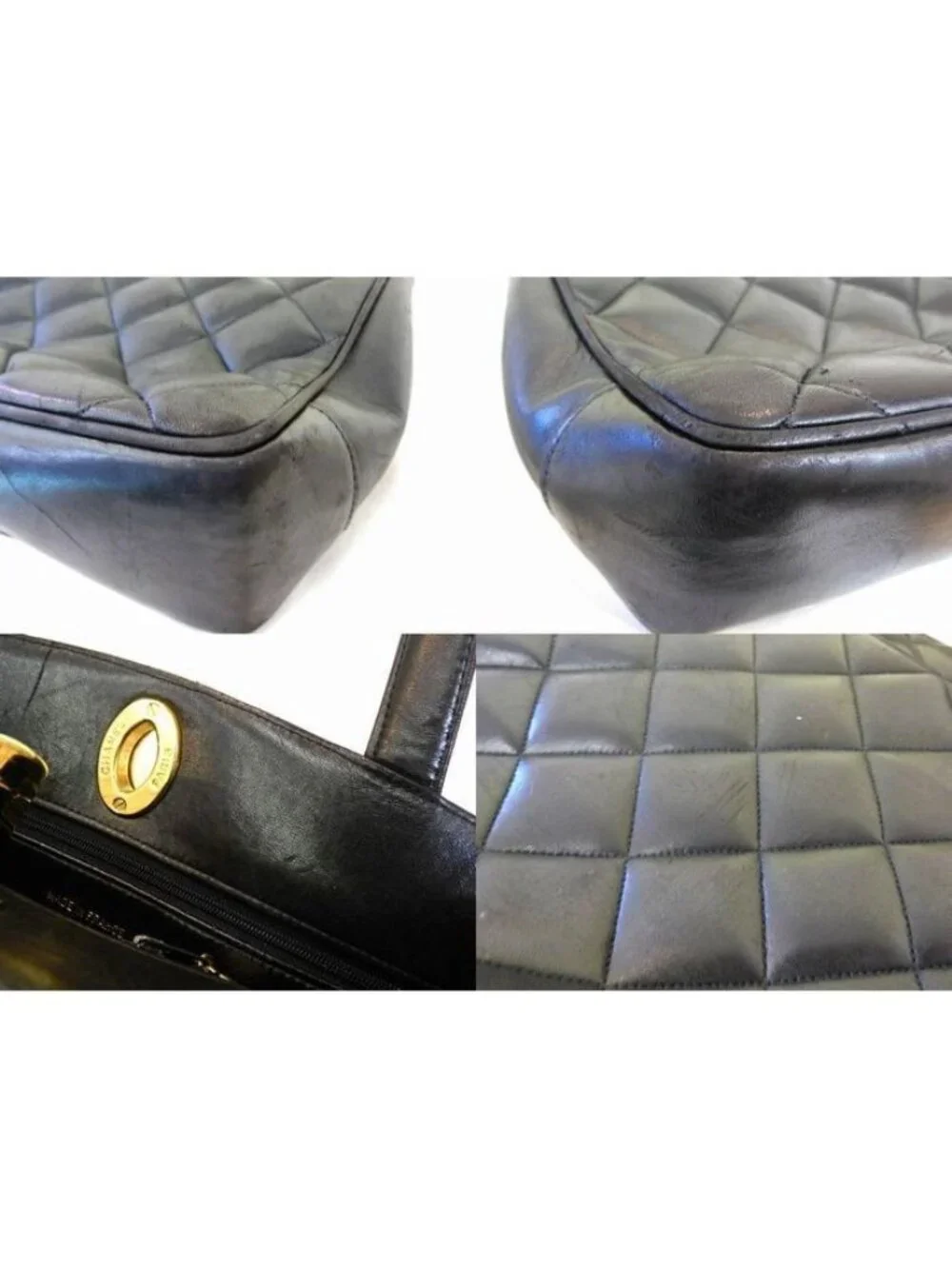 Chanel Handbag Quilted Lambskin Big CC Logo Gold Black